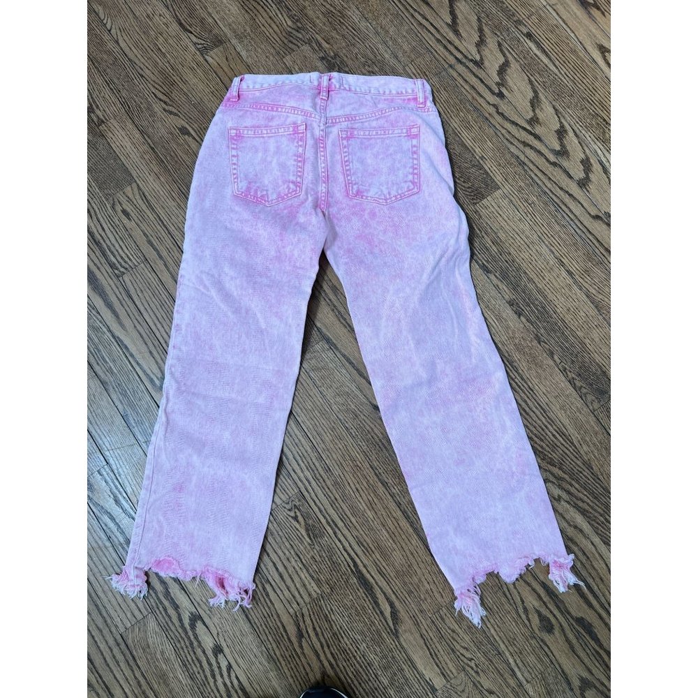 Free People Pink Wash Straight Leg Distressed Hem Denim Jeans Size 25 - Picture 4 of 4